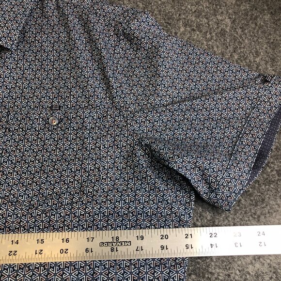 7 Diamonds Shirt Mens Medium Blue Geometric 4 Way Stretch Short Sleeve Golf - Picture 5 of 9